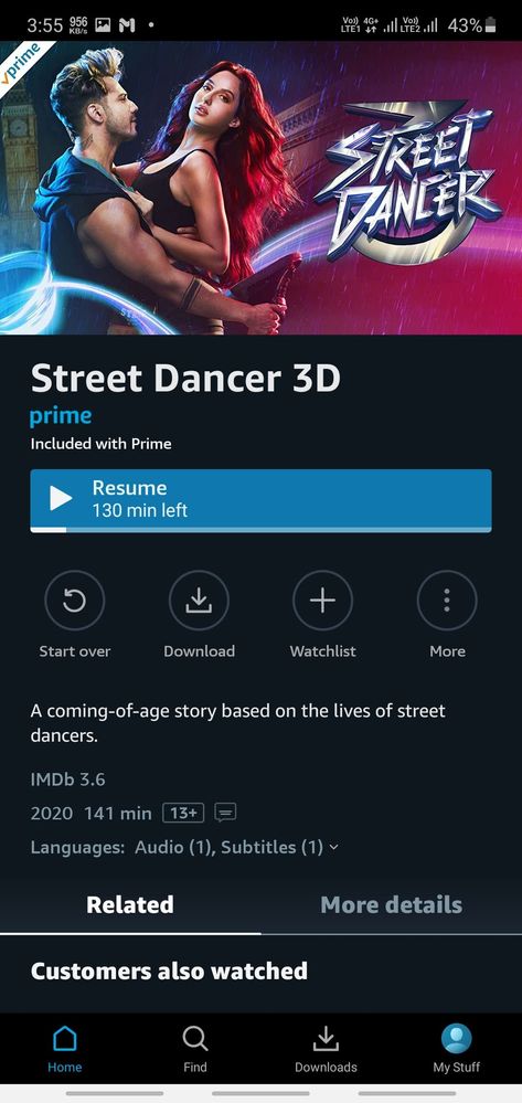 Watching Street Dancer 3 on Amazon Prime Samsung Members