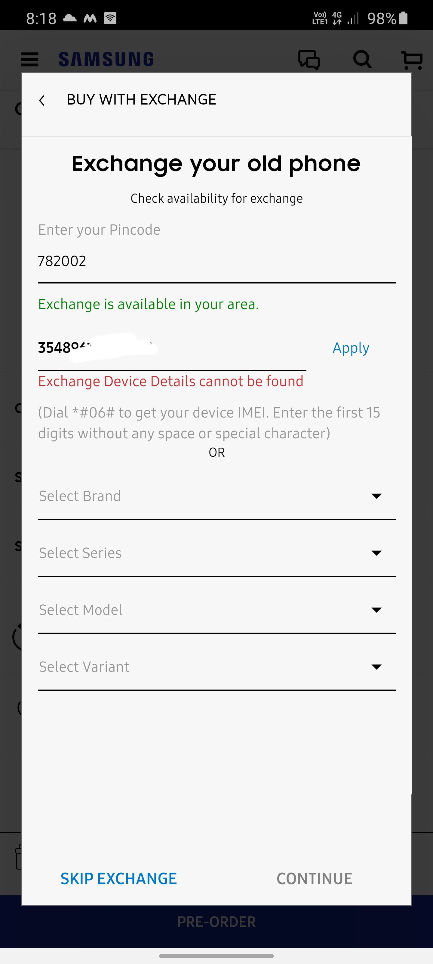 Exchange device details cannot be found Samsung Members