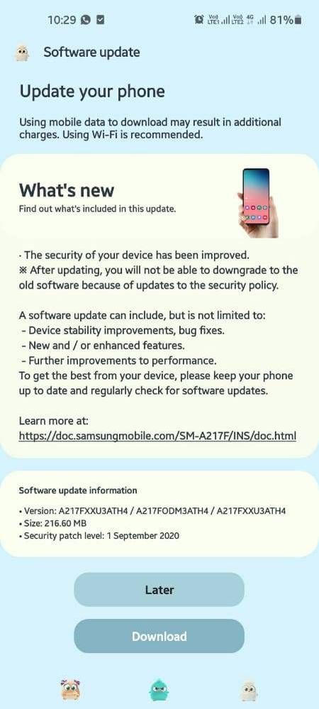 samsung 3.1 update list