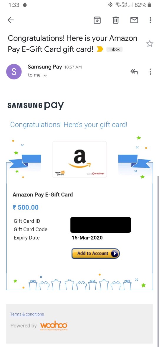 Amazon Gift Card - Samsung Pay Rewards - Samsung Members
