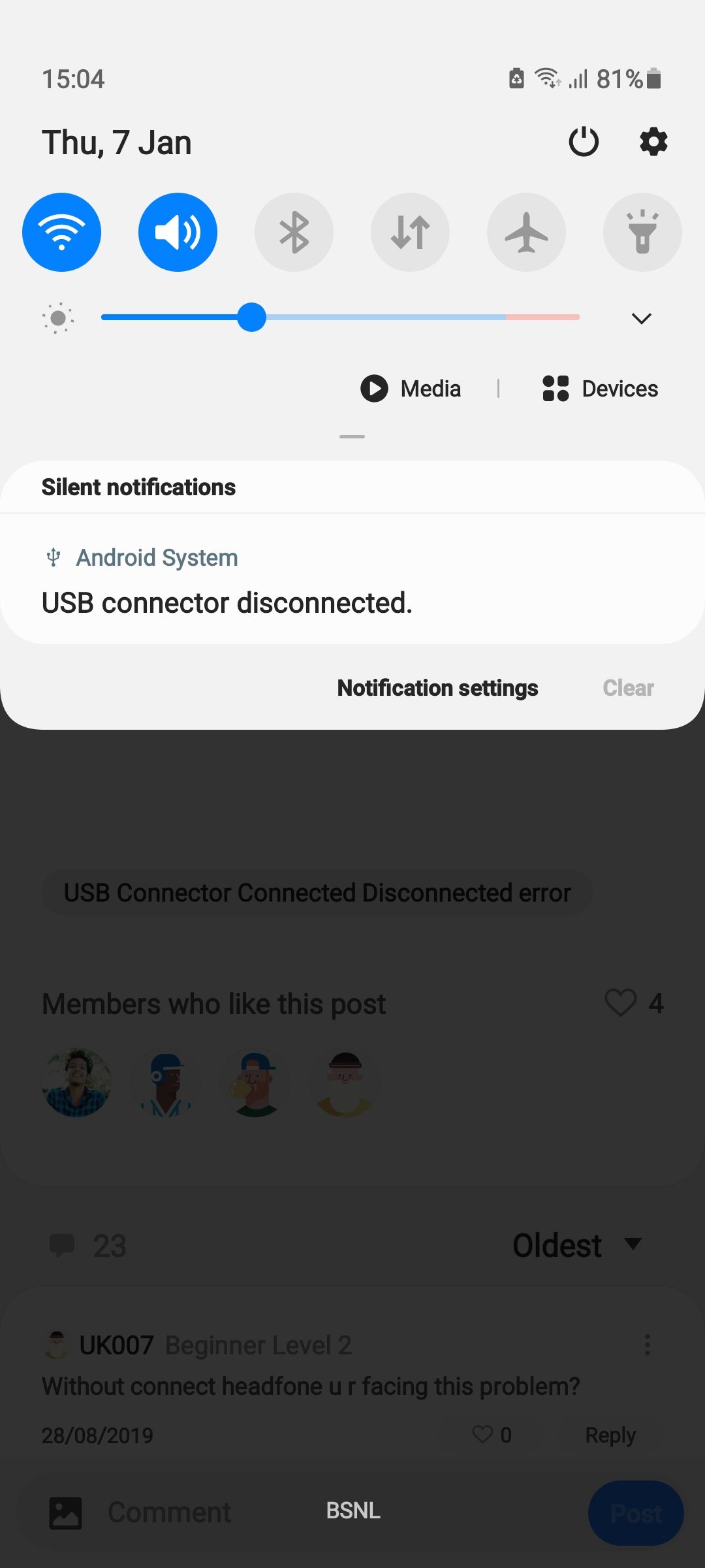 USB Connector Connected/Disconnected error - Samsung Members