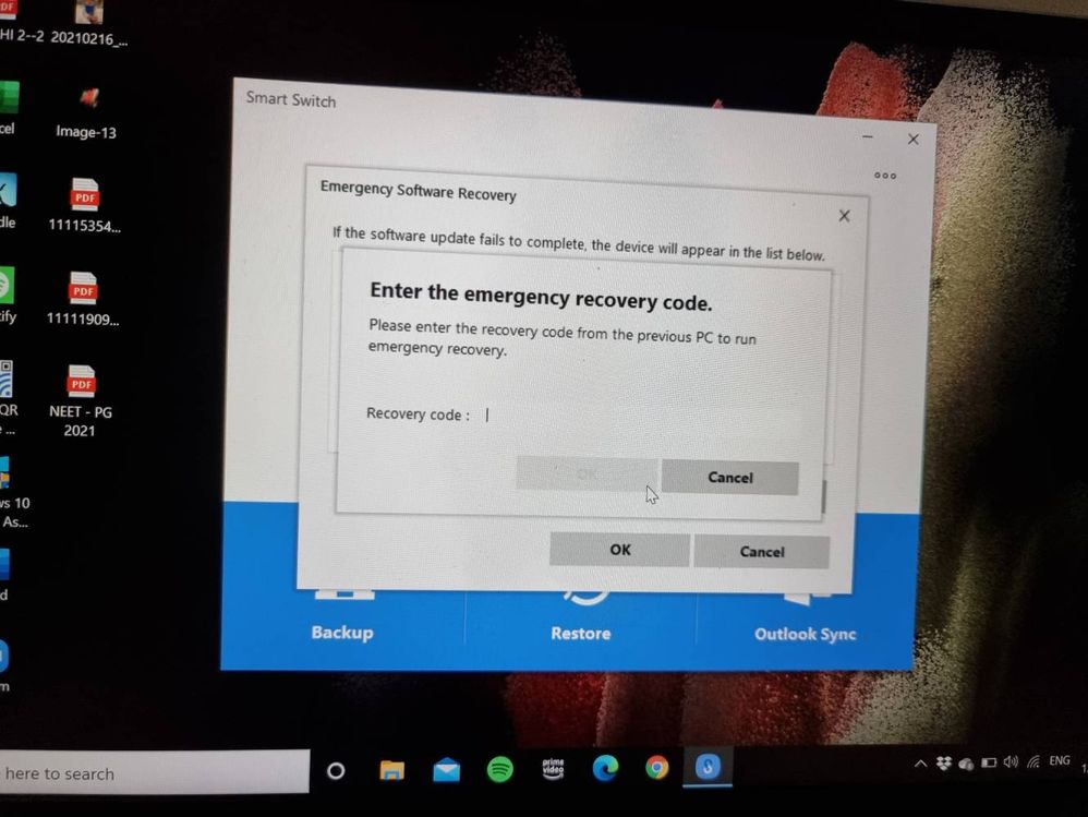 what is emergency recovery code in smart switch - Samsung Members