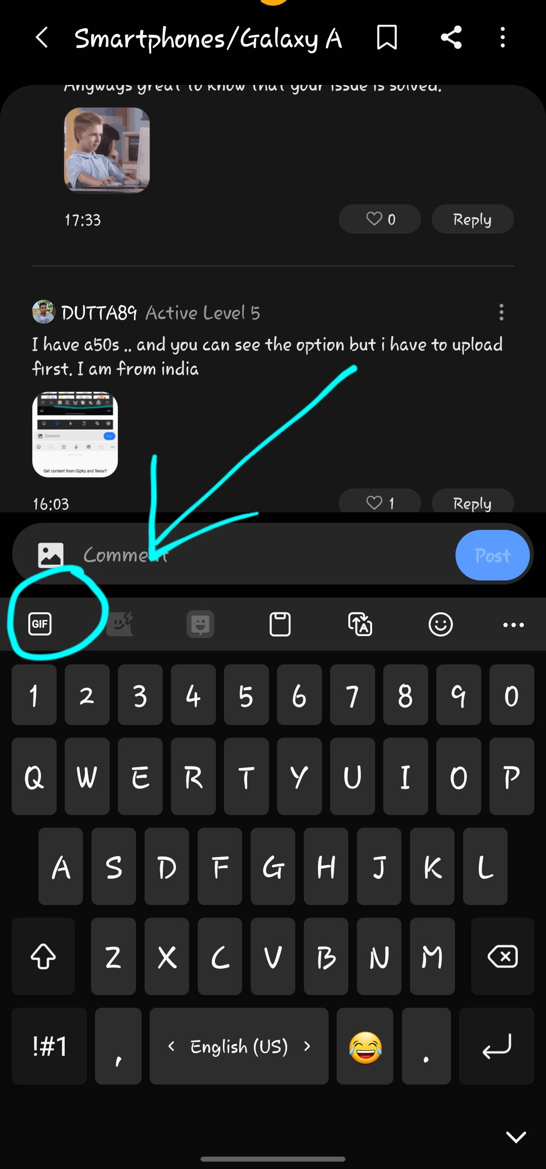Where is GIF option on keyboard? - Samsung Members