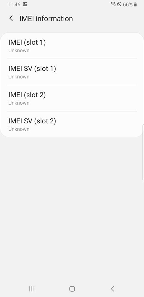 IMEI Information page shows IMEIs as unknown. Phone is dual SIM