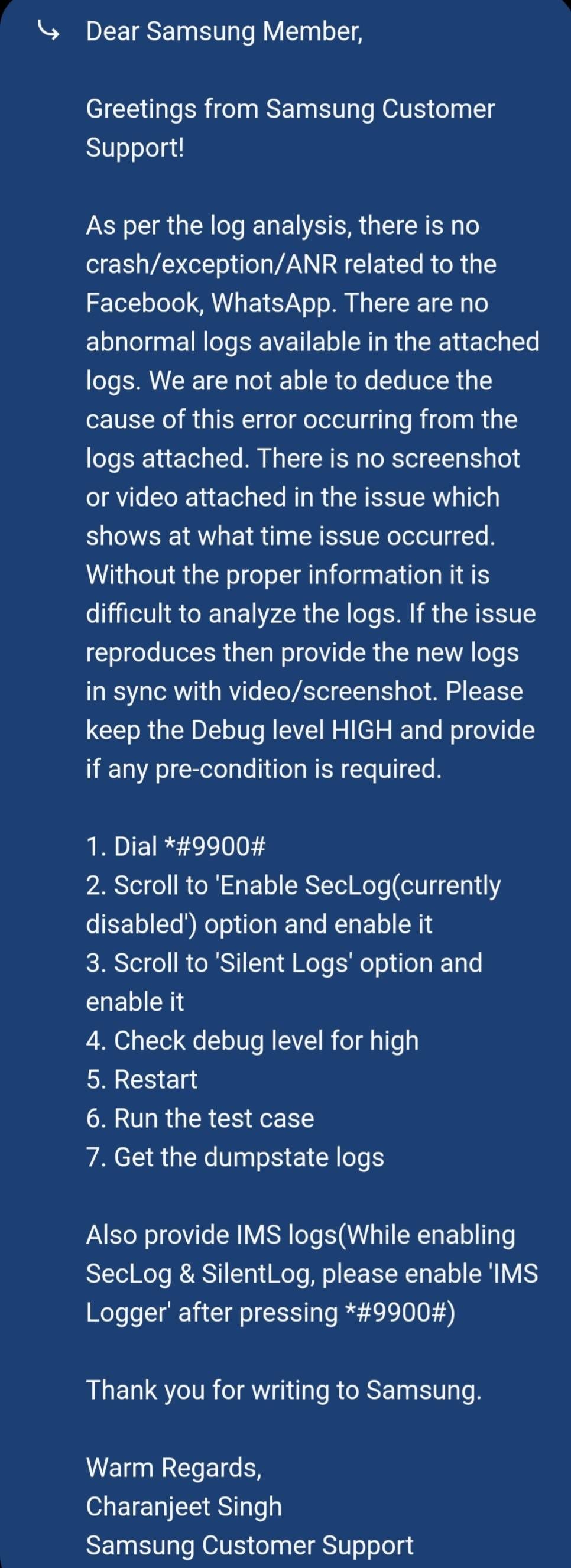 Use of code *#9900# - Samsung Members