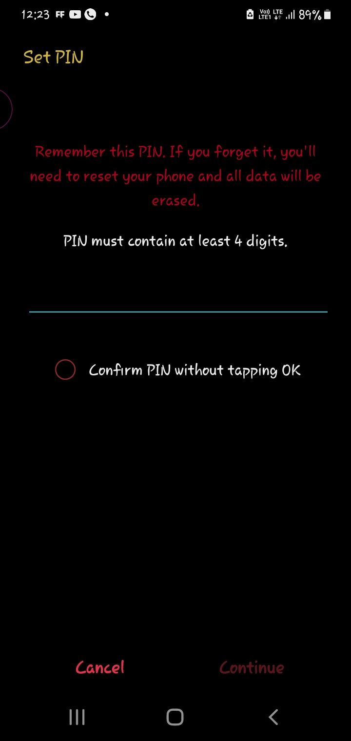 PIN unlock without tapping OK Samsung Members