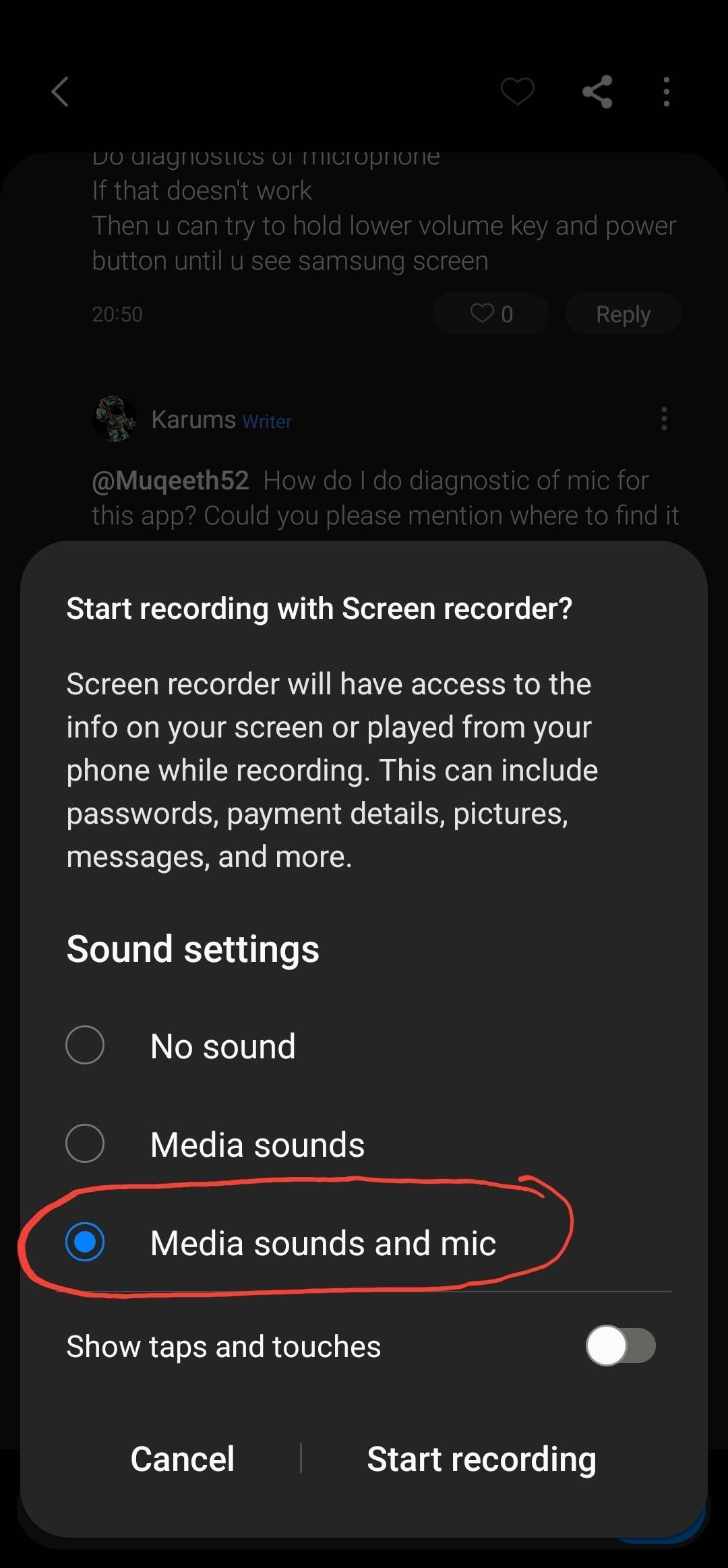 Screen recorder not recording audio Samsung Members