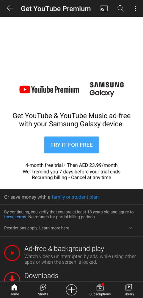 Khám phá thế giới giải trí không giới hạn cùng YouTube Premium miễn phí với Samsung Galaxy Tab. Sự kết hợp tuyệt vời giữa hai thương hiệu danh tiếng này sẽ giúp cho bạn thỏa sức xem phim, nghe nhạc hay thưởng thức những nội dung giải trí hấp dẫn mà không bị giới hạn.