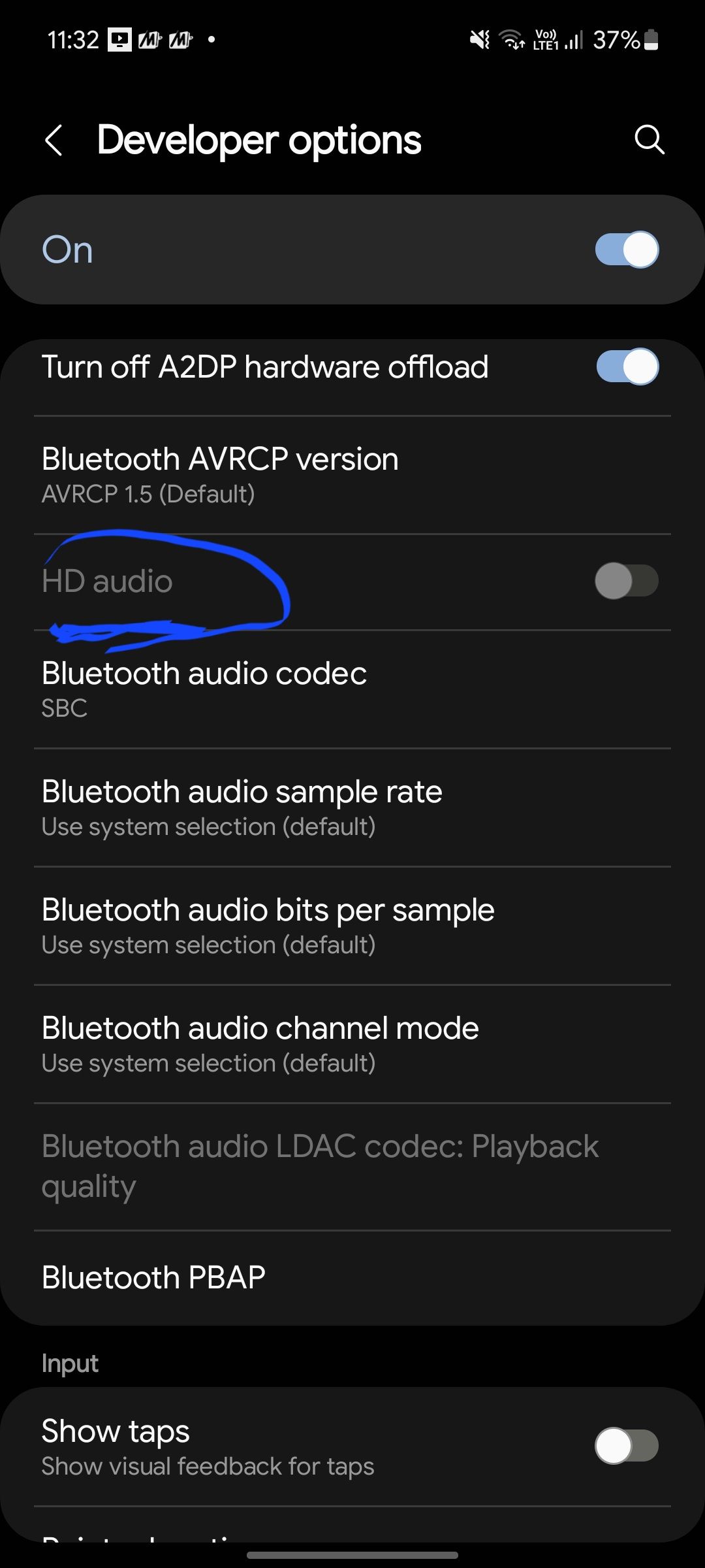 HD audio in devloper options Samsung Members