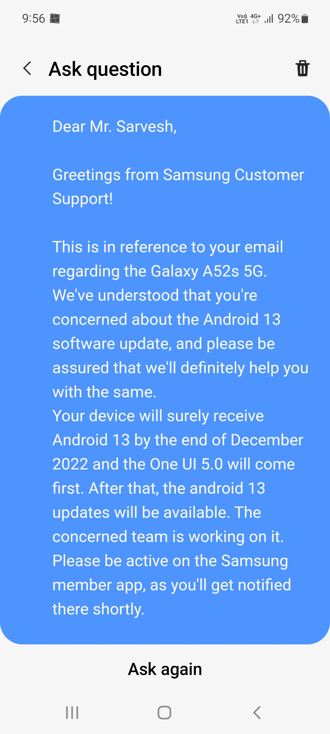 Regarding Android 13 Update - Samsung Members