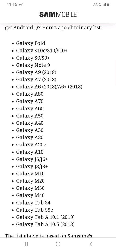 Samsung Listed Android Q update device - Samsung Members