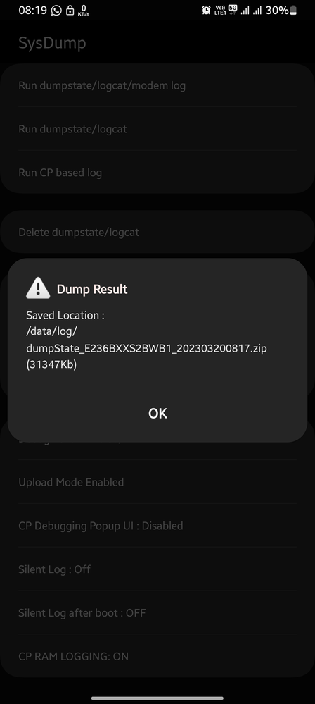 Re: F23 dumpstate/logcat/modemlog - Samsung Members