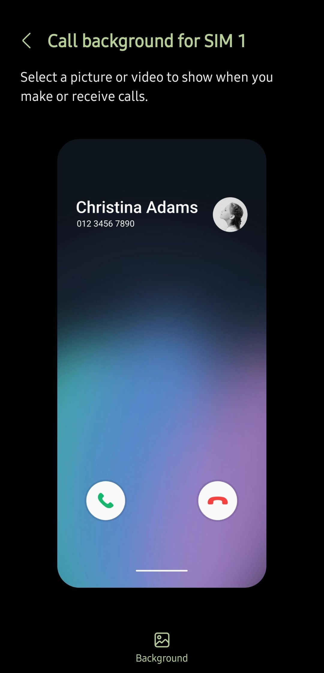 how to make contact photo full screen when calling in samsung