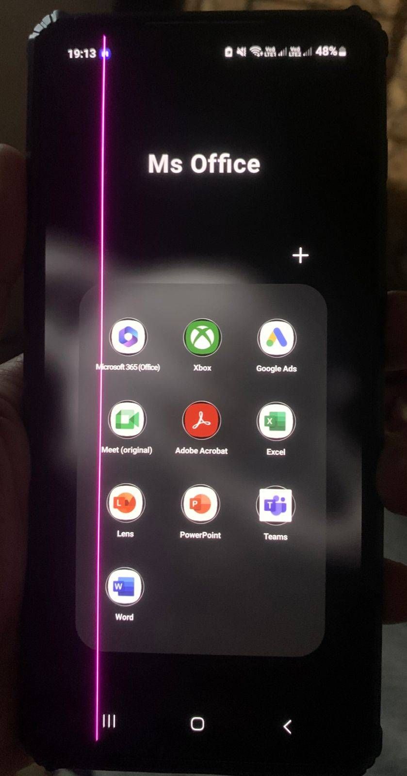 samsung s23 pink line on screen