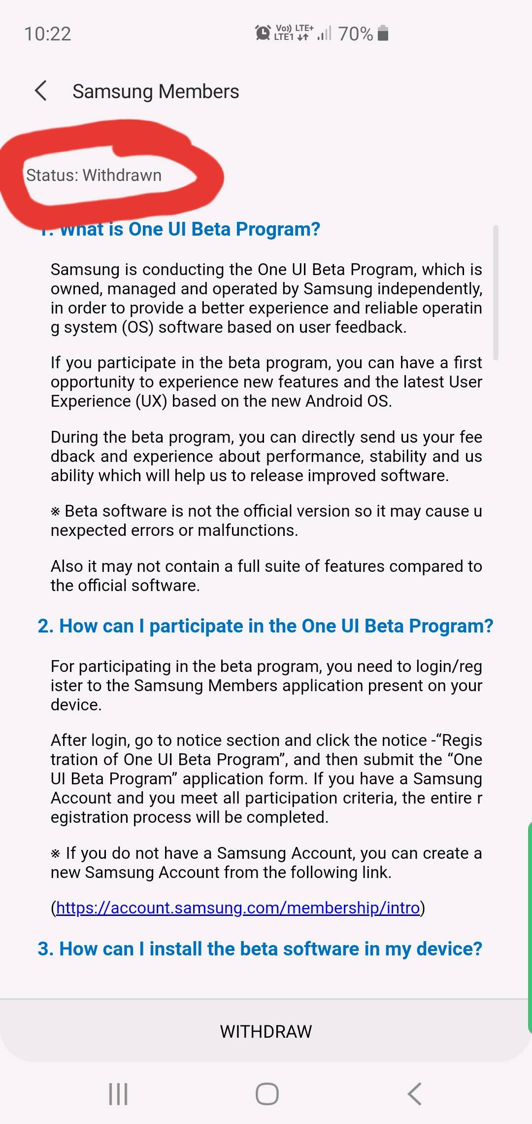 Help BETA PROGRAM STATUS ( WITHDRWAN ). - Samsung Members