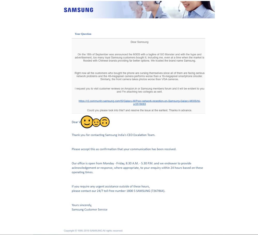 Response from Samsung