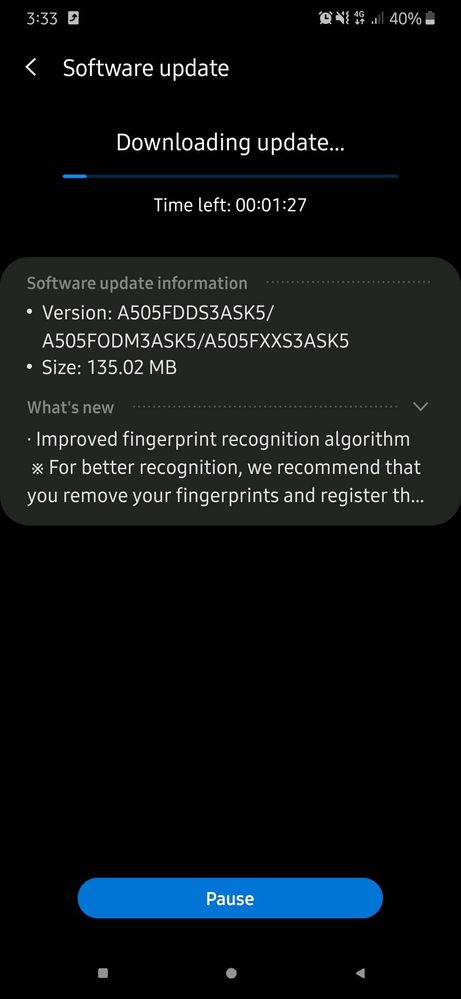 galaxy a50 fingerprint improvement update