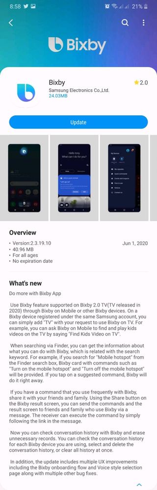 NEW APP UPDATE AVAILABLE #BIXBY - Samsung Members