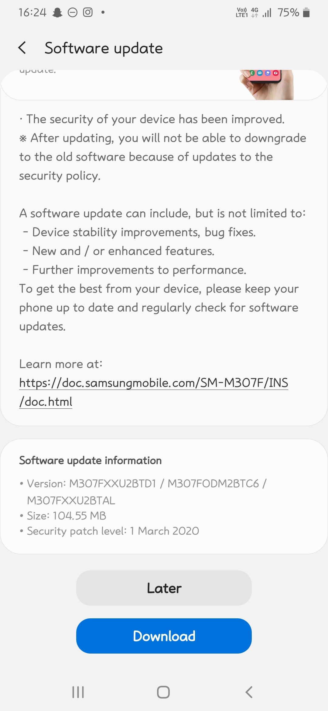 galaxy m30s software update