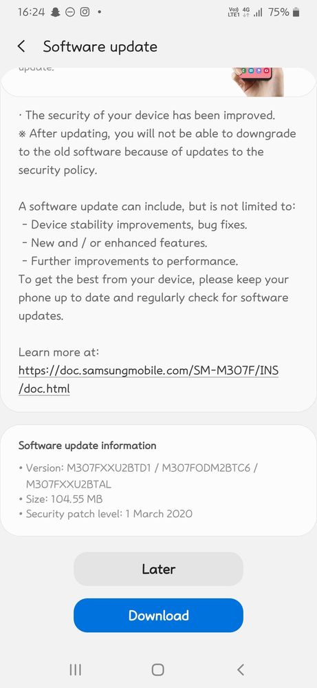 galaxy m30s software update