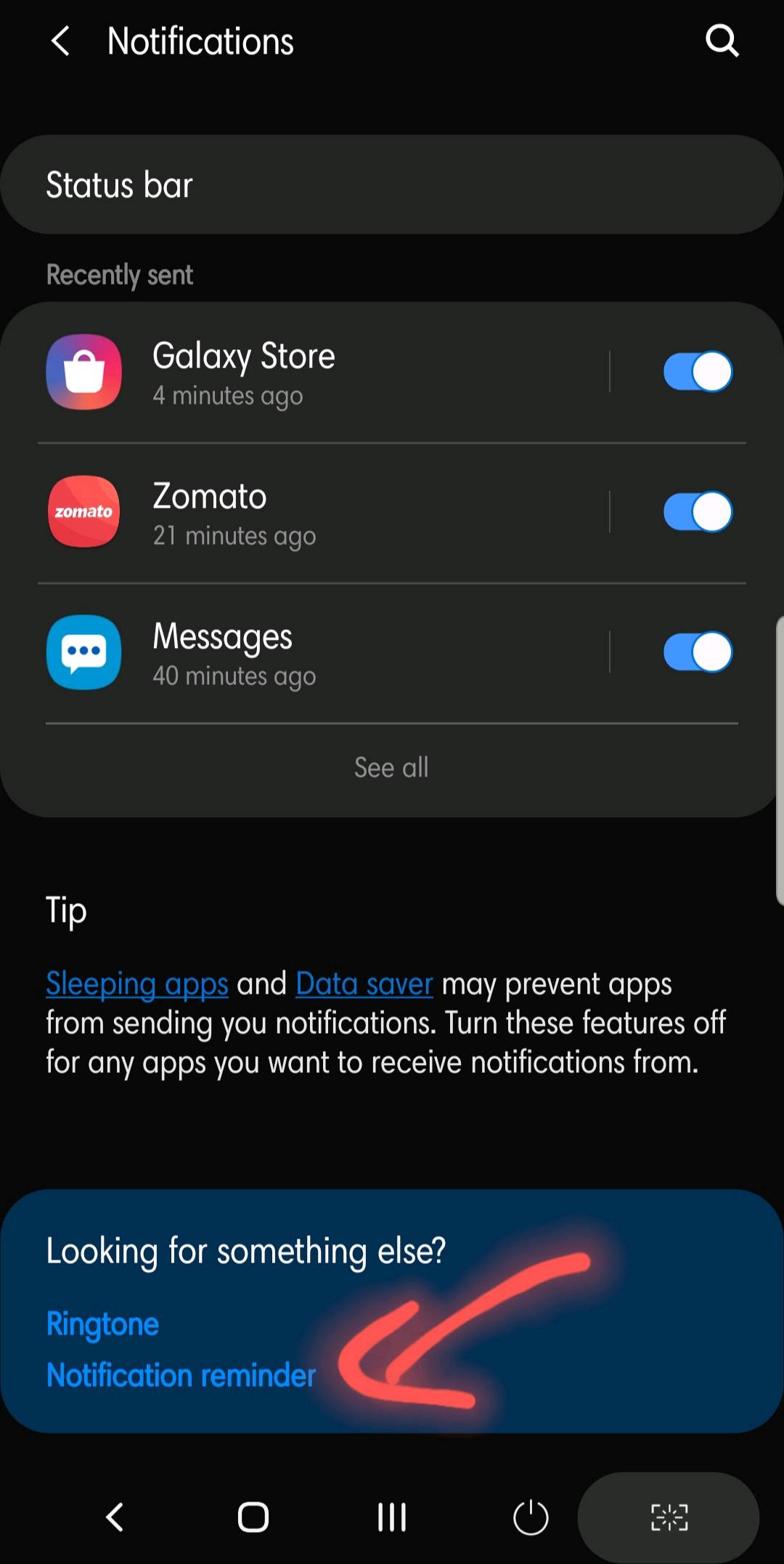 samsung a50 message notification
