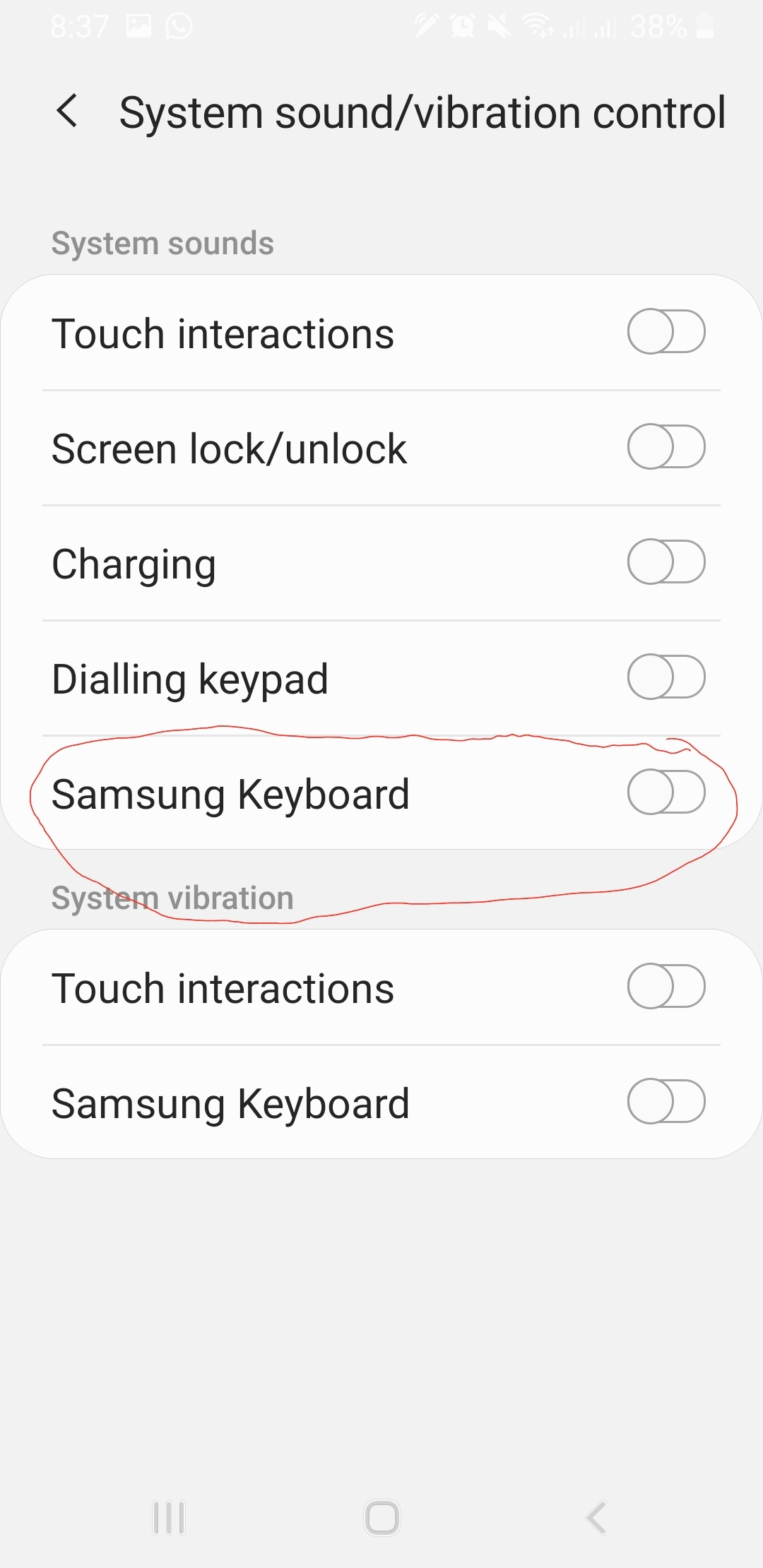 samsung a71 keyboard vibration